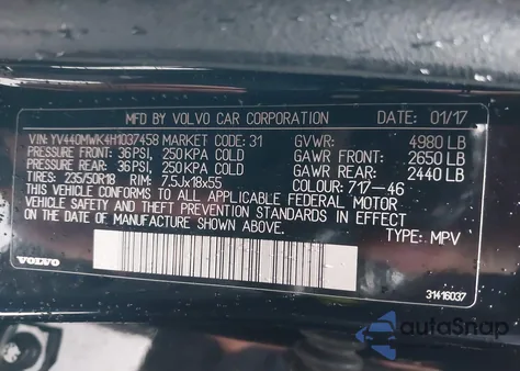 2017 Volvo V60 Cross Country T5 z USA, uszkodzony, nr VIN YV440MWK4H1037458